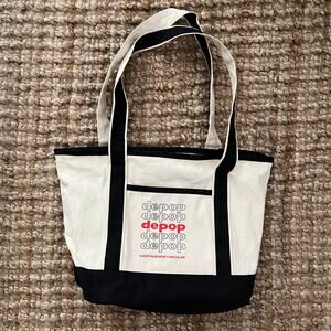 Depop Canvas Tote Bag Cream Black 100% Cotton Shoulder Bag NWT Zip Pocket